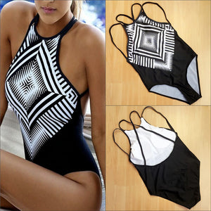 Mono Chrome One-piece Bikini Tribal Print Swimsuit