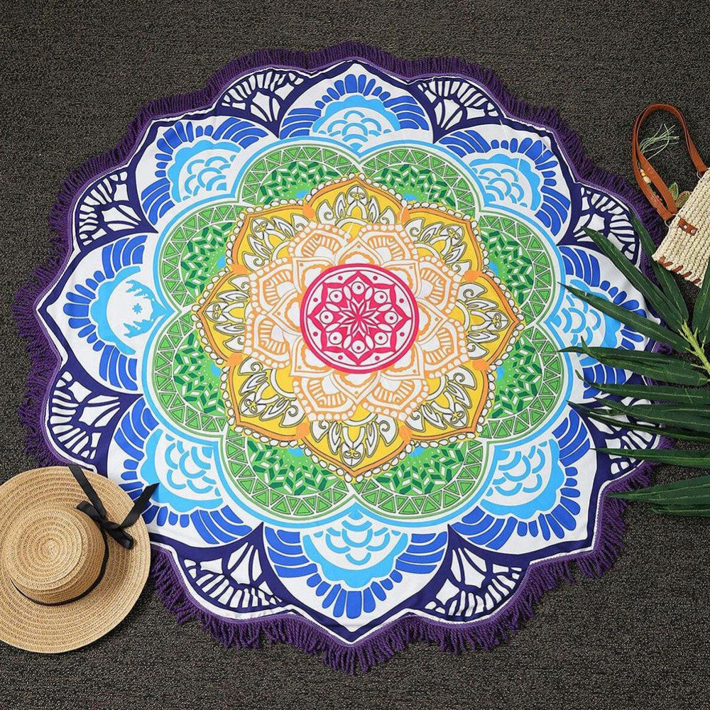 Tassel India Tapestry Lotus Mandala Beach Towel