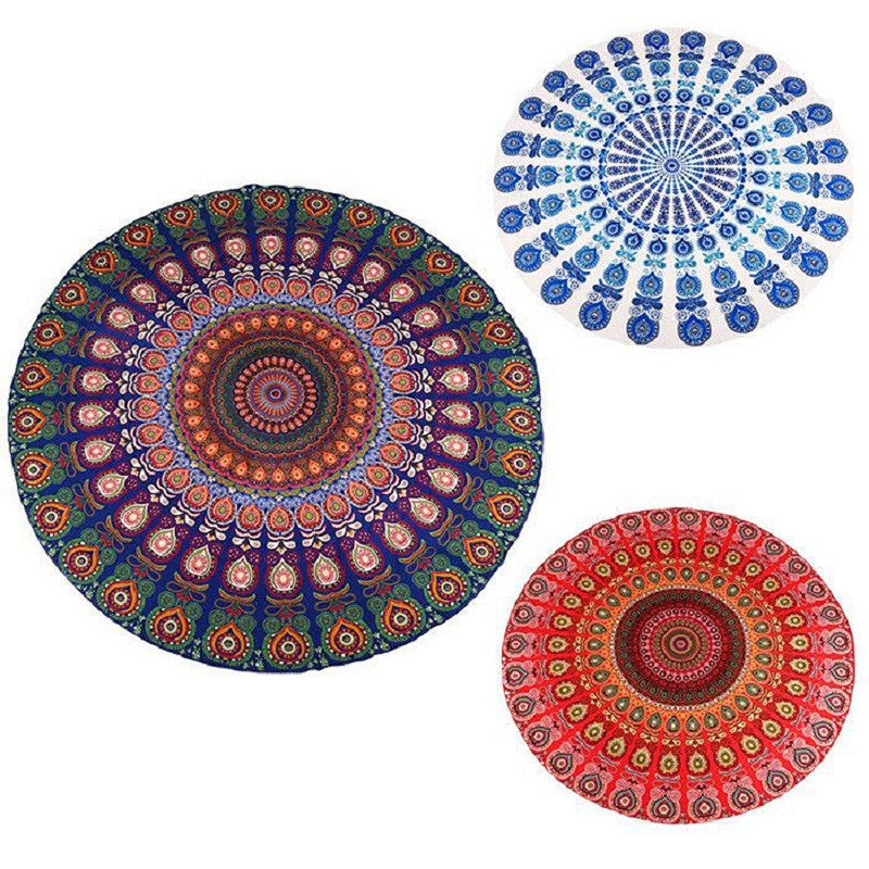 Color Block Peacock Mandala Beach Towel