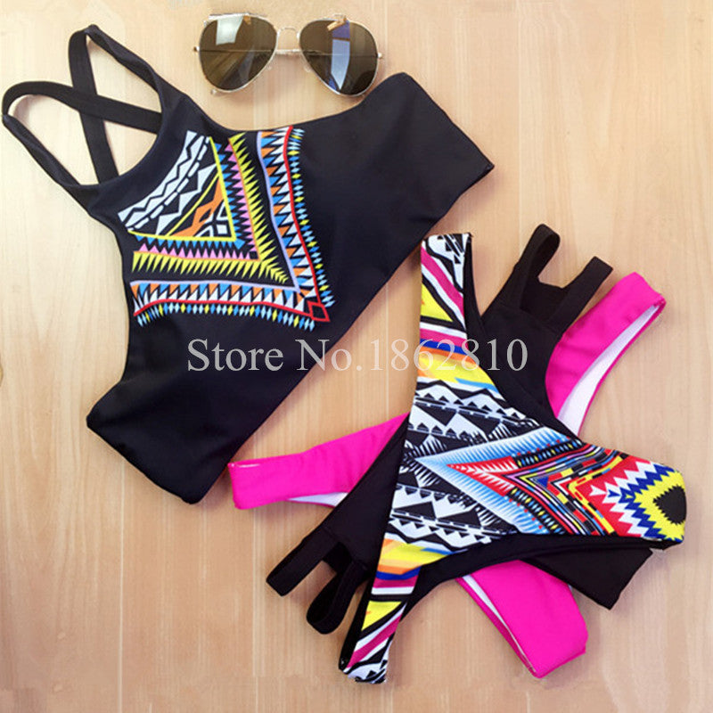 Geometry High Neck Push up Bikini Set