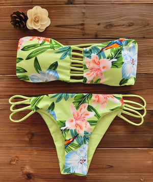 Cut-Out Bandeau Tribal Print Bikini Set