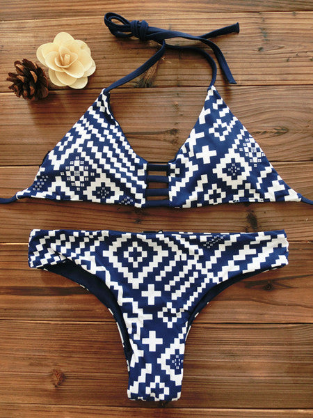 Cut-Out Bandeau Tribal Print Bikini Set