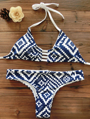 Cut-Out Bandeau Tribal Print Bikini Set