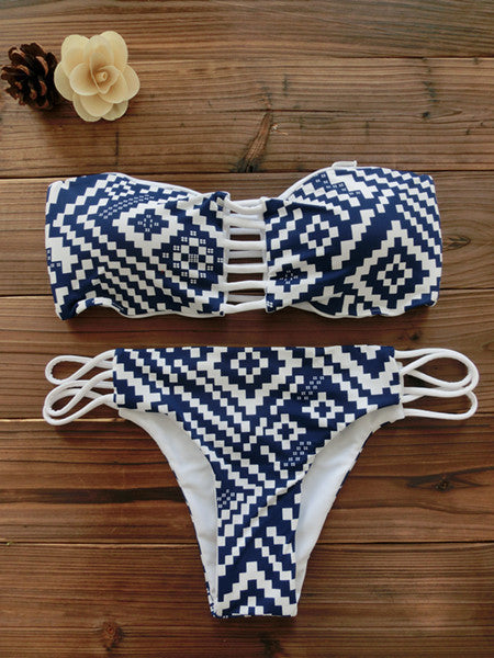 Cut-Out Bandeau Tribal Print Bikini Set