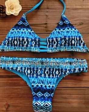 Cut-Out Bandeau Tribal Print Bikini Set