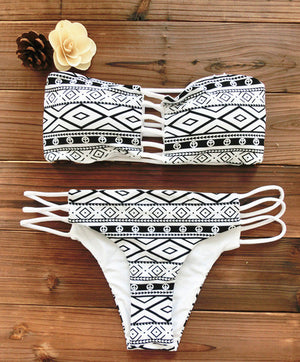 Cut-Out Bandeau Tribal Print Bikini Set