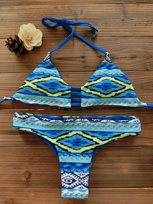 Cut-Out Bandeau Tribal Print Bikini Set