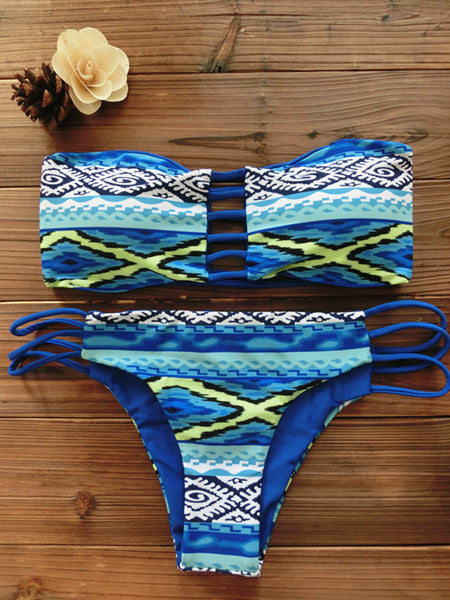 Cut-Out Bandeau Tribal Print Bikini Set