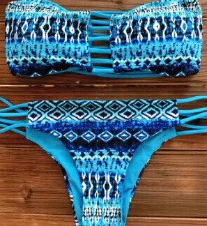 Cut-Out Bandeau Tribal Print Bikini Set