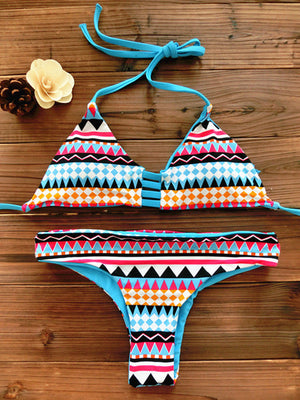 Cut-Out Bandeau Tribal Print Bikini Set