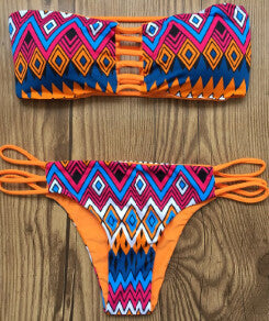 Cut-Out Bandeau Tribal Print Bikini Set