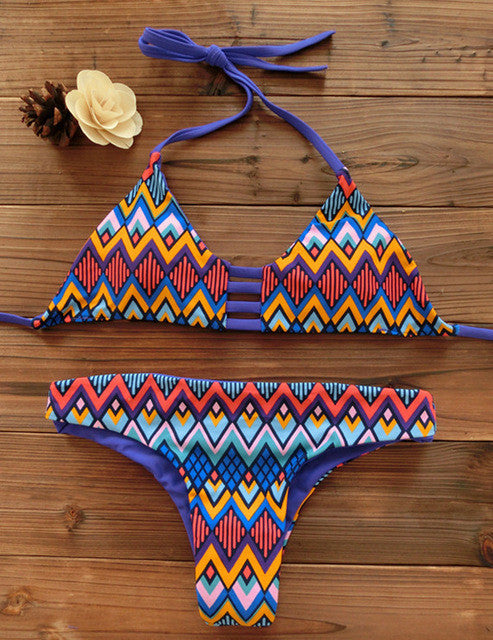 Cut-Out Bandeau Tribal Print Bikini Set