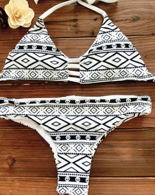 Cut-Out Bandeau Tribal Print Bikini Set