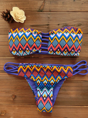 Cut-Out Bandeau Tribal Print Bikini Set