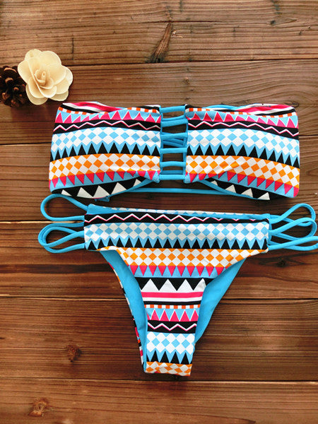 Cut-Out Bandeau Tribal Print Bikini Set