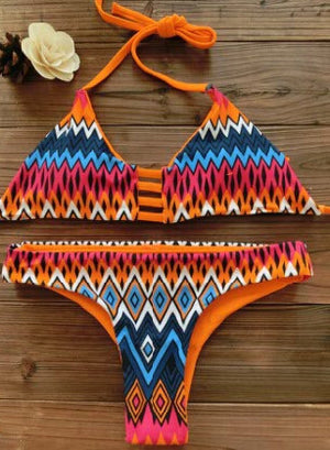 Cut-Out Bandeau Tribal Print Bikini Set