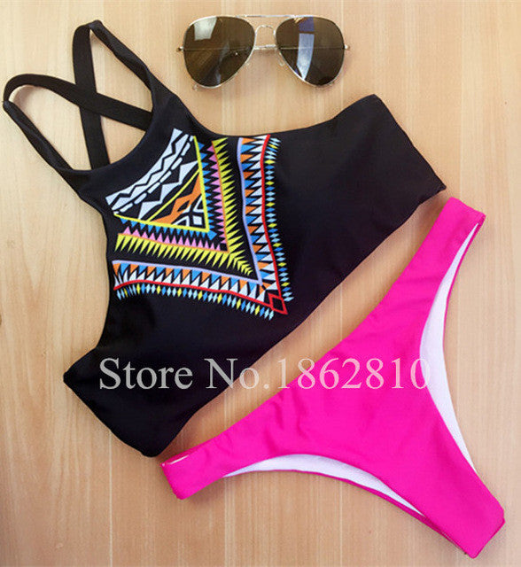 Geometry High Neck Push up Bikini Set