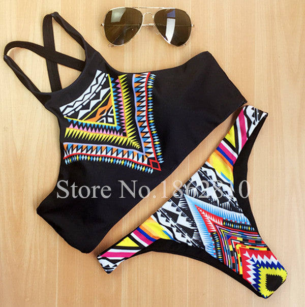 Geometry High Neck Push up Bikini Set