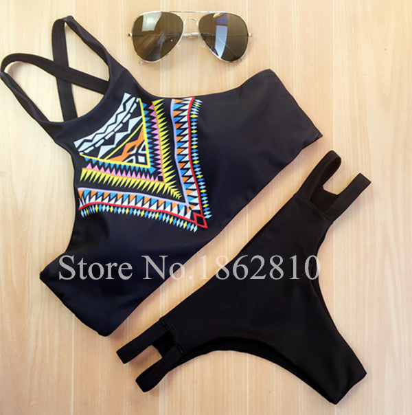 Geometry High Neck Push up Bikini Set