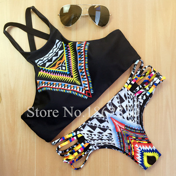 Geometry High Neck Push up Bikini Set