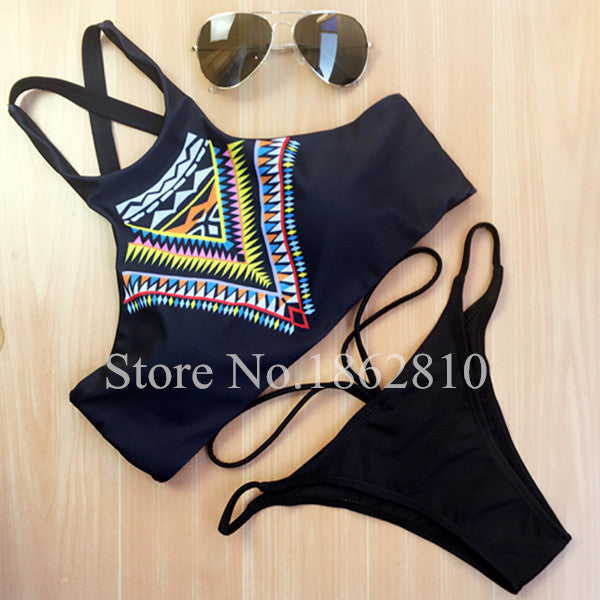 Geometry High Neck Push up Bikini Set