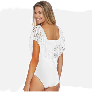 2017 One piece Lace Flounce Off Shoulder Monokini