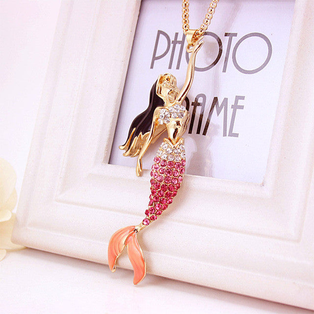 Enamel Crystal Mermaid Rhinestone Pendant