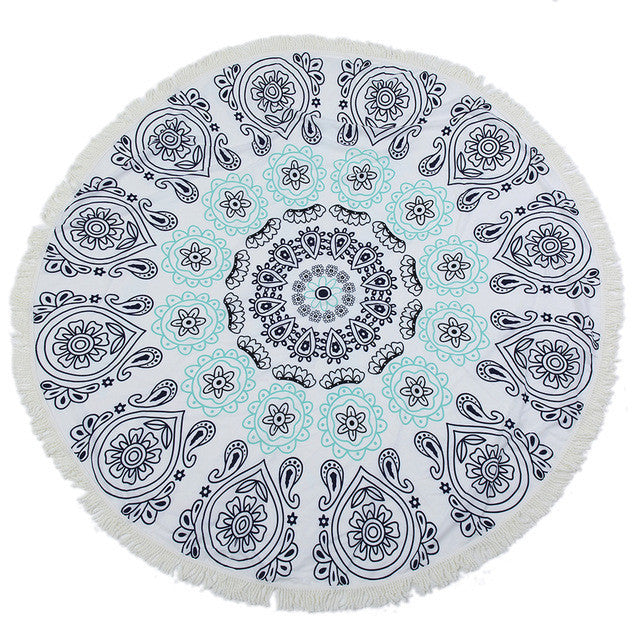 Blue Flowered Mandala Beach Towel