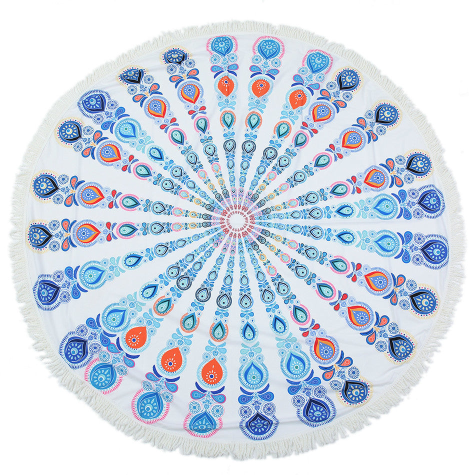 Blue Peacock Mandala Beach Towel