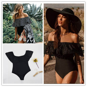 2017 One piece Lace Flounce Off Shoulder Monokini