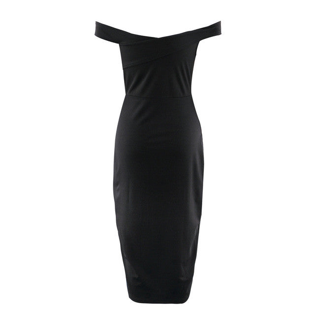 Sexy Bodycon Slash Neck with Front Slit Midi Pencil Dress for Party and Wedding