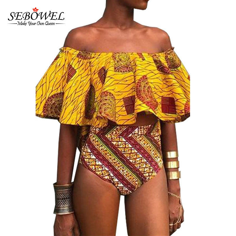 Off Shoulder Tribal African Print Swimsuit