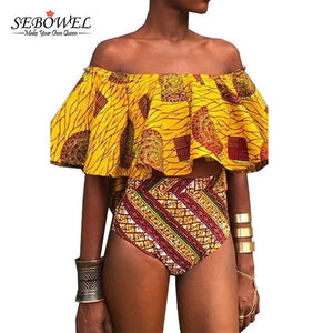 Off Shoulder Tribal African Print Swimsuit