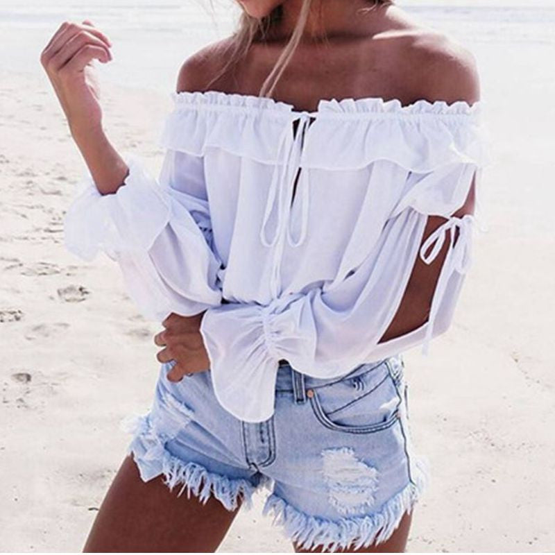 Nadina Chiffon Off- Shoulder Loose Crop Top