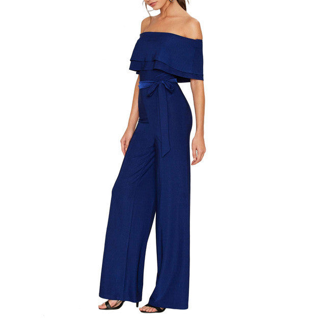 Hight Waist SilkCobalt Off-Shoulder Bandage Jumpsuit