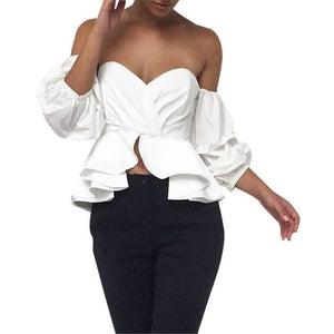 Felicita - Off Shoulder Blouse Summer Sexy Butterfly Sleeve with Ruffles Top