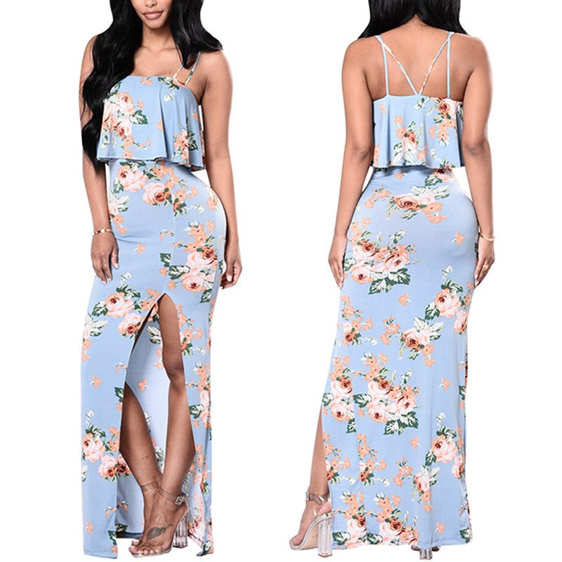 Emma- Bohemian Split Maxi Dress with Sleeveless Strap Bodycon Dress