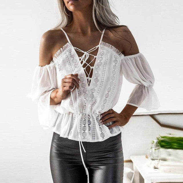 Camis Chiffon Cold Shoulder Lace Top