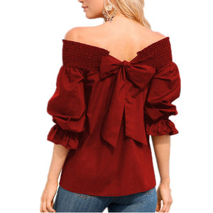 Celmia Off- Shoulder Slack Neck with Bow-knot Back Top