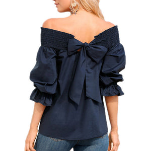 Celmia Off- Shoulder Slack Neck with Bow-knot Back Top