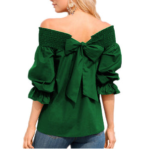 Celmia Off- Shoulder Slack Neck with Bow-knot Back Top