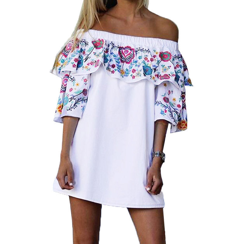 Florida- Vintage Off Shoulder Ruffled Flared Loose Beach Mini Dress