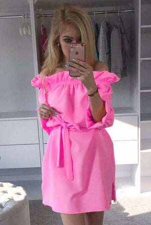 Kawaii Neon Off Shoulder Summer Dress with Bow Belt