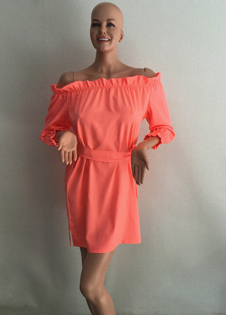 Kawaii Neon Off Shoulder Summer Dress with Bow Belt