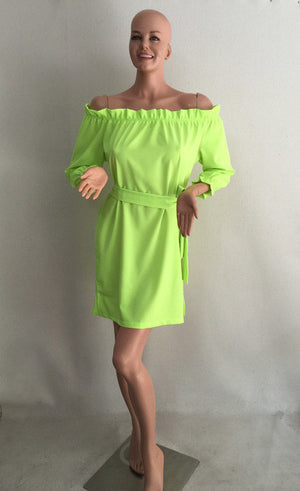 Kawaii Neon Off Shoulder Summer Dress with Bow Belt